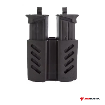 Porta cargador doble Milfort — Negro sobre fondo blanco con logo 360BOSMX