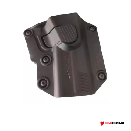 Funda holster universal Milfort — Negro sobre fondo blanco con logo 360BOSMX