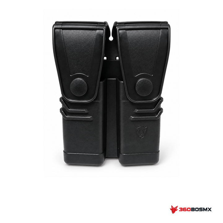 Porta cargador V2 doble Milfort — Negro sobre fondo blanco con logo 360BOSMX