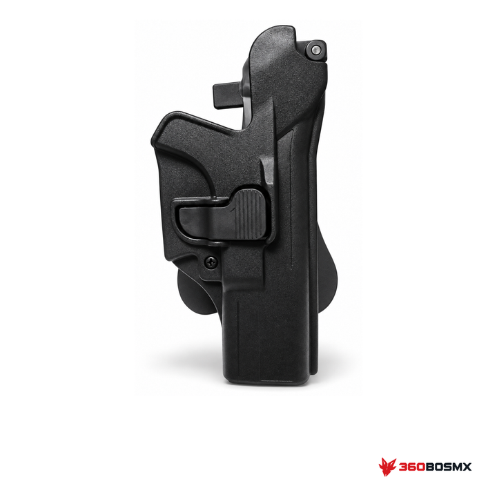 Holster Milfort para Glock 17/19/22 nivel 3 — Negro sobre fondo blanco con logo 360BOSMX