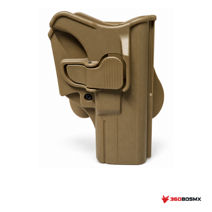Holster Milfort para Glock 17/19/22 nivel 2 — Caqui sobre fondo blanco con logo 360BOSMX