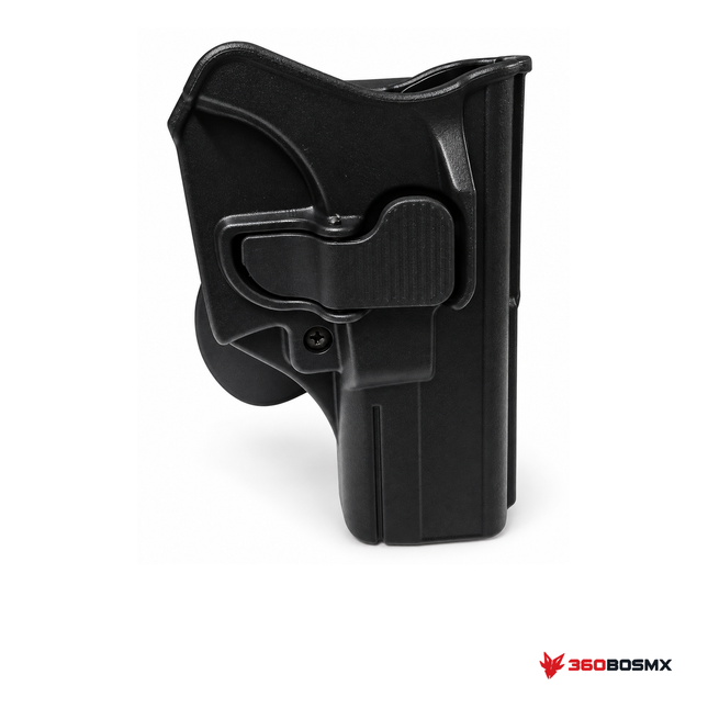 Holster Milfort para Glock 17/19/22 nivel 2 — Negro sobre fondo blanco con logo 360BOSMX