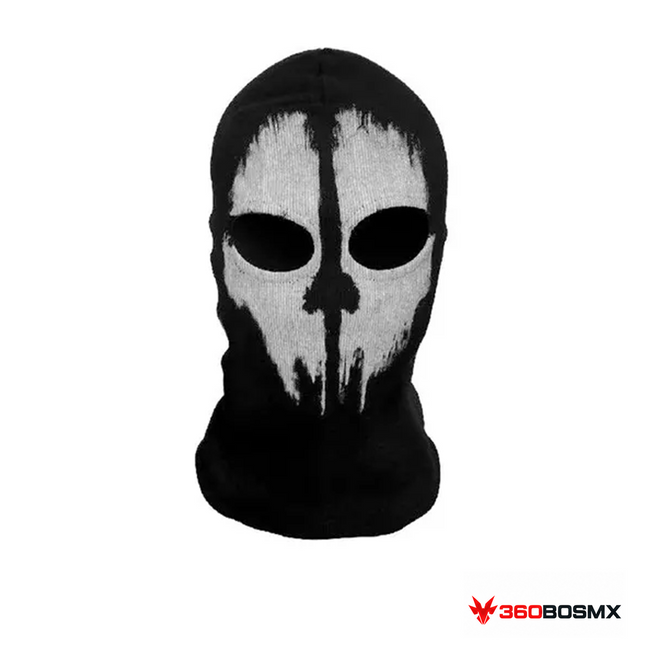 Pasamontaña de calavera W1016 de poliéster para adulto — Negro sobre fondo blanco