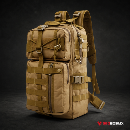 Mochila 32lts sistema Molle, +compartimentos, porta vaso, parches, cintur�n pecho y cintura Gj807 - Negra - 360BOSMX
