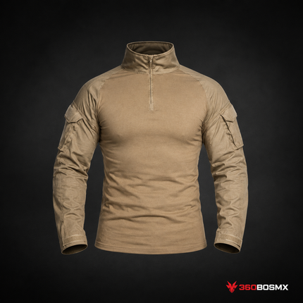 Camisa Playera Uniforme Militar Gotcha Airsoft Jersey Rápida Policía Parches Coderas X211 - Caqui - Talla XL