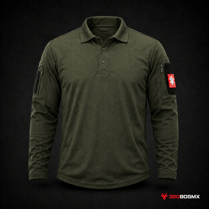 Playera Polo Manga Larga Deportiva Combate Uniforme Parches Gotcha Sport Gym Army Fit Sn022 - Verde militar - Talla EG