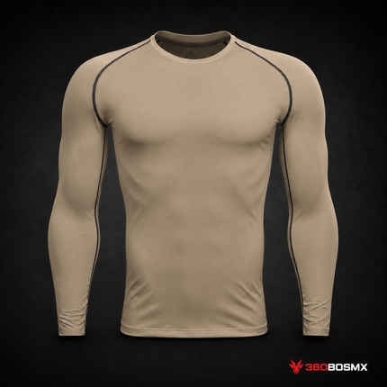 Playera manga larga de Licra (súper flexible) deportiva, fresca, Gym, manga corta X260 - Caqui - Talla M