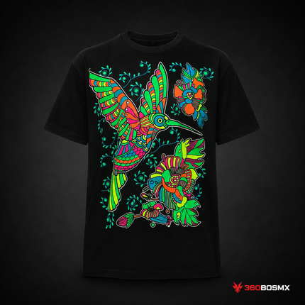 Playeras efecto fluorescente doble estampado 100% Algodón SN135 - Colibrí - Talla G