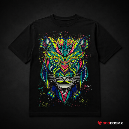 Playera efecto neón luz negra LISA con pulsera 80 % algodon 20% spandex SN136 - Tigre - Talla M