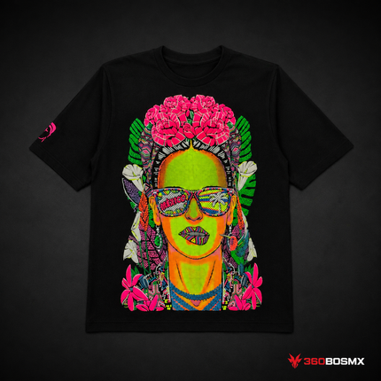 Playera efecto neón luz negra RELIEVE con pulsera 80% Algodon 20% espandex SN137 - Frida - Talla M