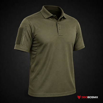 Playera Polo Deportiva TELA LICRA Combate Uniforme Parches Gotcha Sport SN199 - Verde militar - Talla L