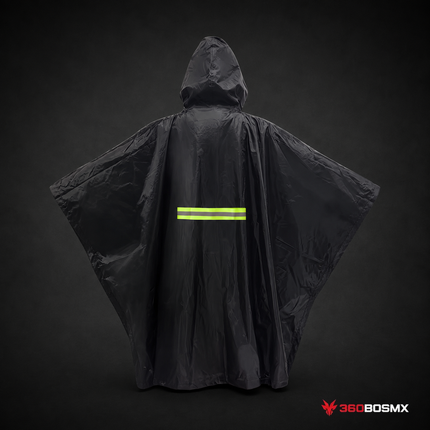 Poncho Impermeable Reflejantes Capucha Bolso Botones YUJ040 - Negro - 360BOSMX