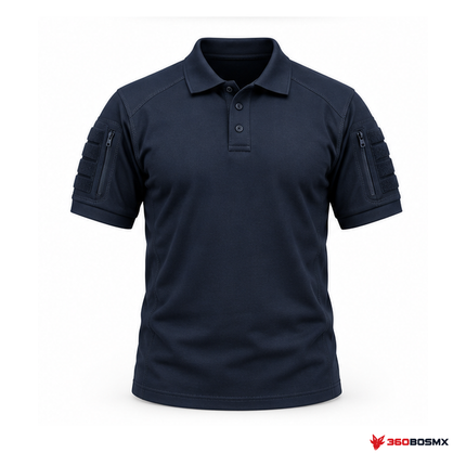 Polo táctico de algodón manga corta, Azul marino