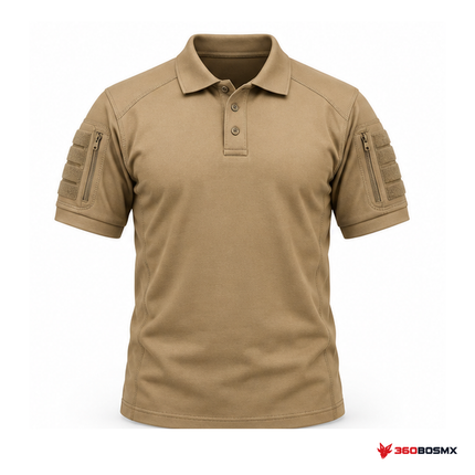Polo táctico de algodón manga corta, Caqui