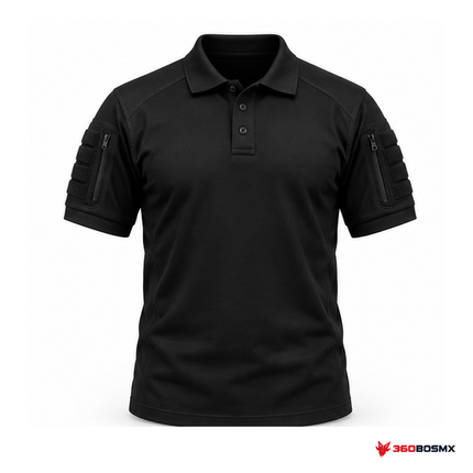 Polo táctico de algodón manga corta, Negro