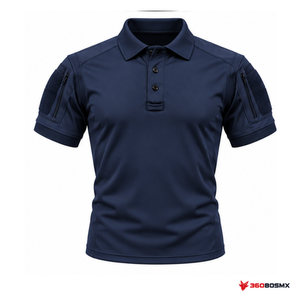 Polo táctico de licra manga corta, Azul marino