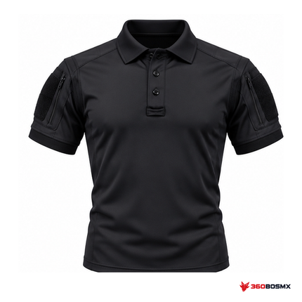 Polo táctico de licra manga corta, Negro