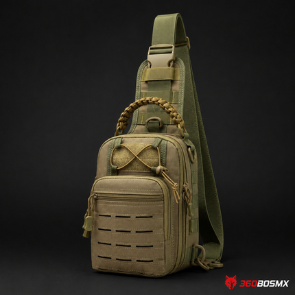 Mochila Pechera corte laser porta tablet y accesorios con cuerda paracord wz066 – Verde militar