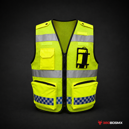 Chaleco Policía de Tránsito Reflectante Alta Visibilidad Multibolsas SN286 - Amarillo