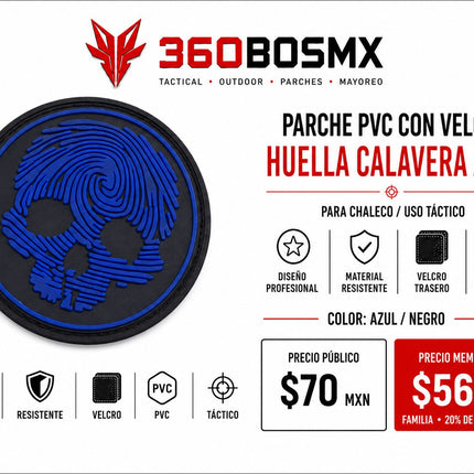 Parche PVC c/ Velcro Huella Calavera A1