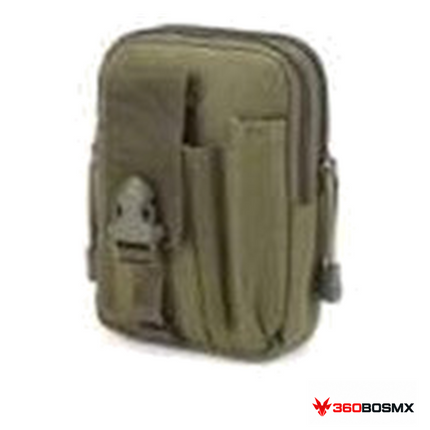 Bolsa táctica MOLLE GJP 8031S para celular y accesorios — Verde militar sobre fondo blanco con logo 360BOSMX