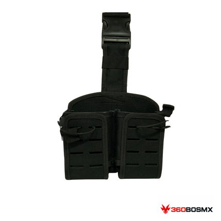 Piernera portacargador doble MOLLE/PALS SN237 — Negro sobre fondo blanco con logo 360BOSMX