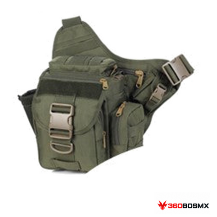 Pechera táctica GJP WZ249 con diez compartimentos — Verde militar sobre fondo blanco con logo 360BOSMX