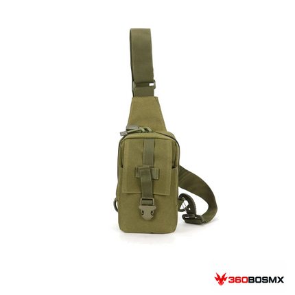 Bolsa táctica GJP WZ628 con correa y tarjetero — Verde militar sobre fondo blanco con logo 360BOSMX