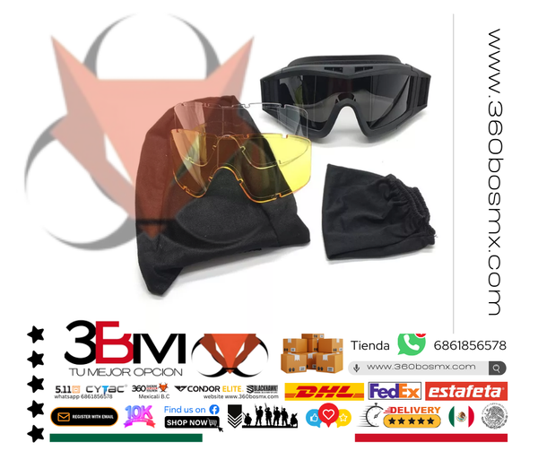 Goggles Tacticos Intercambiables Negro