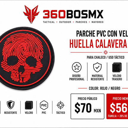 Parche PVC c/ Velcro Huella Calavera A1