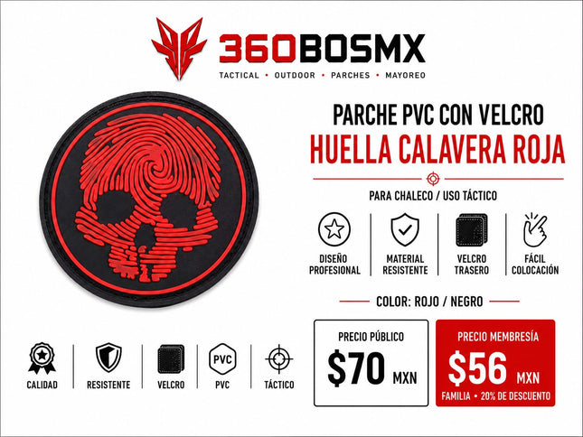 Parche PVC c/ Velcro Huella Calavera A1