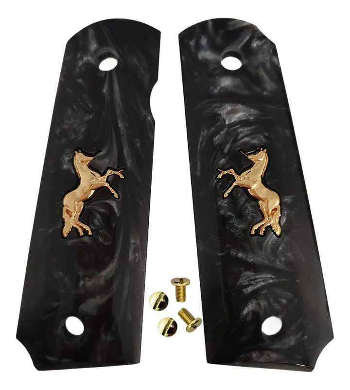 Par de cachas negras aperladas con caballo dorado para 1911, referencia ML
