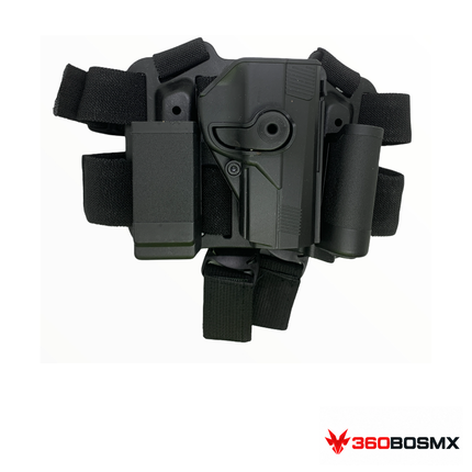 Holster táctico de piernera PJ046 para Beretta PX4, negro, mano derecha, foto real del kit completo 360BOSMX