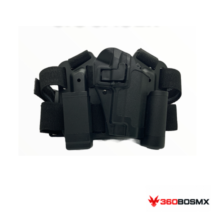 Holster táctico de piernera PJ046 para SIG Sauer SP2022, negro, mano derecha, foto real del kit completo 360BOSMX