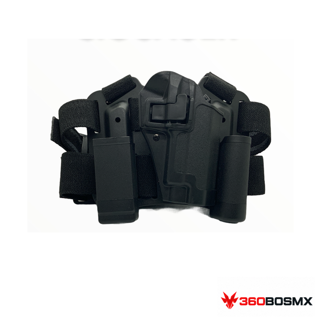 Holster táctico de piernera PJ046 para SIG Sauer SP2022, negro, mano derecha, foto real del kit completo 360BOSMX