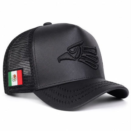 Gorra Negra  trucker de  malla ajustable con aguila y bandera de México  277 JD