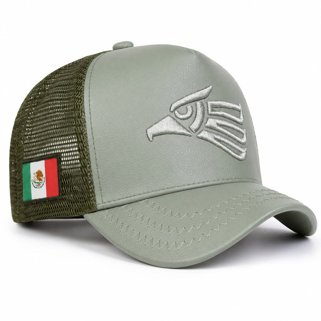 Gorra verde  trucker de  malla ajustable con aguila y bandera de México  277 JD