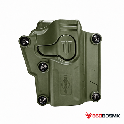 Funda holster WG88 verde sobre fondo blanco con logo 360BOSMX; imagen adaptada de la versión negra