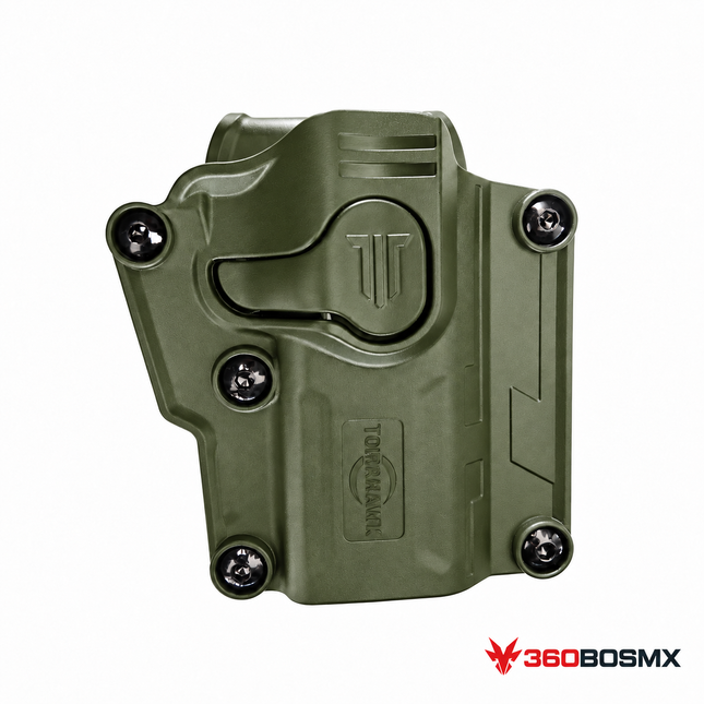 Funda holster WG88 verde sobre fondo blanco con logo 360BOSMX; imagen adaptada de la versión negra